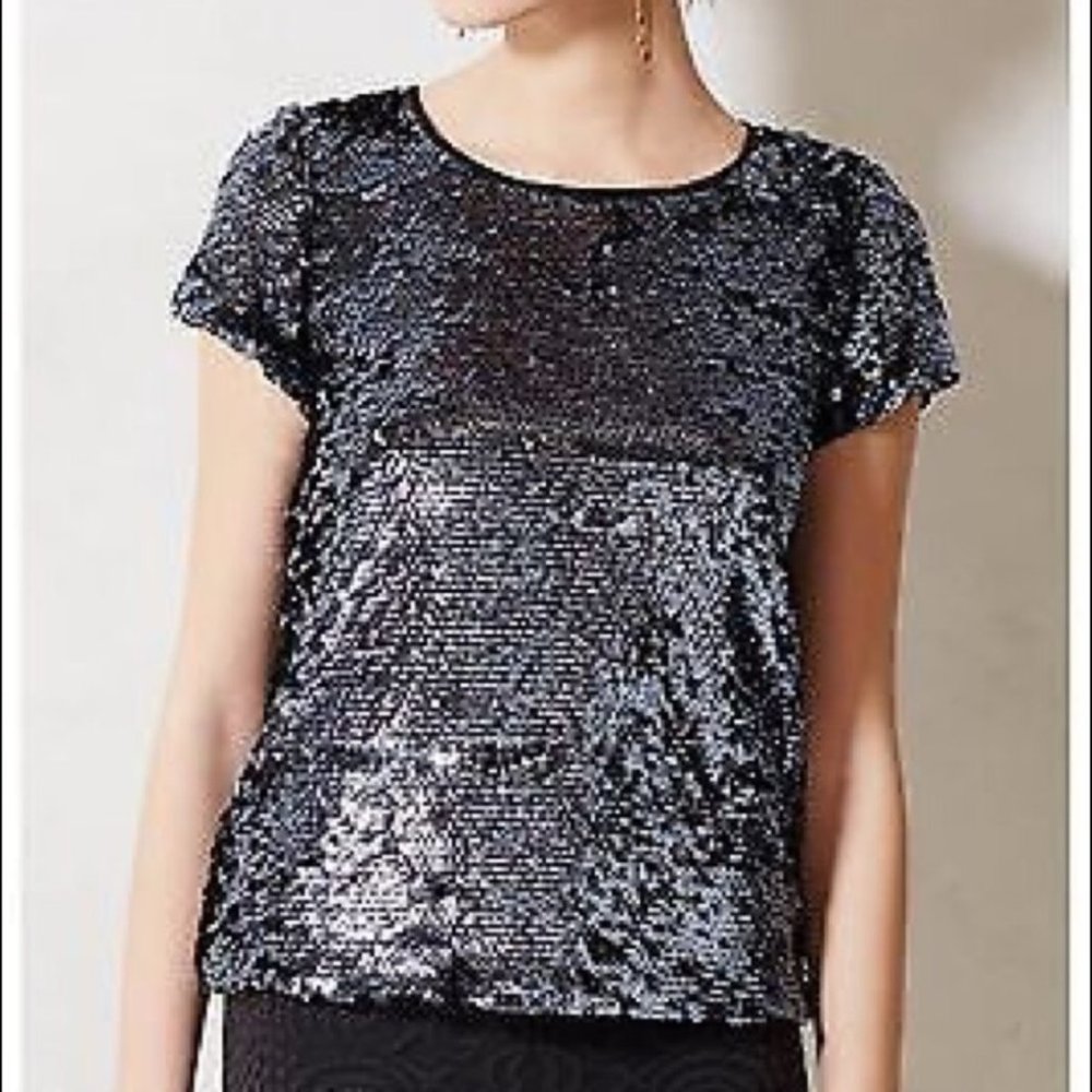 Anthropologie leifsdottir blue sequin top medium